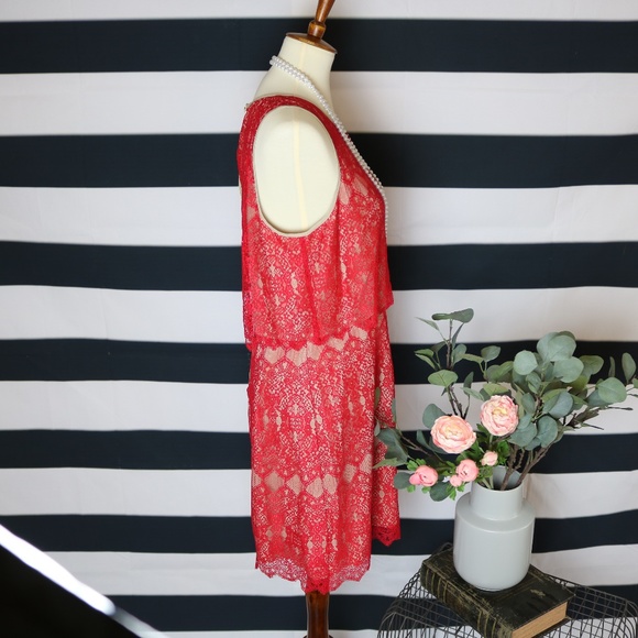 NWT KENSIE Red Layered Lace Dress - Picture 2 of 6